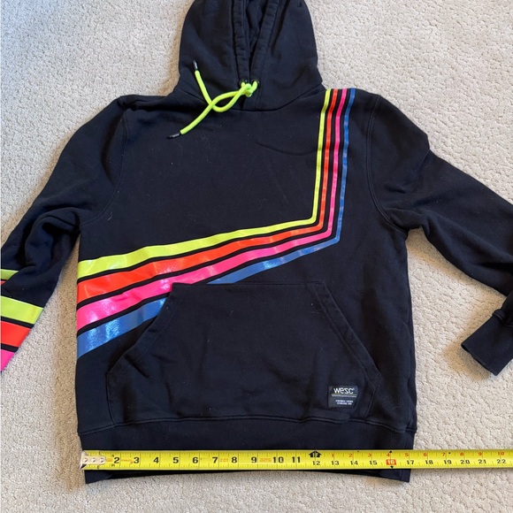 Wesc Mike Retro Stripes Hoodie Black Pullover Mens S Womens M Neon Rainbow - Picture 10 of 13